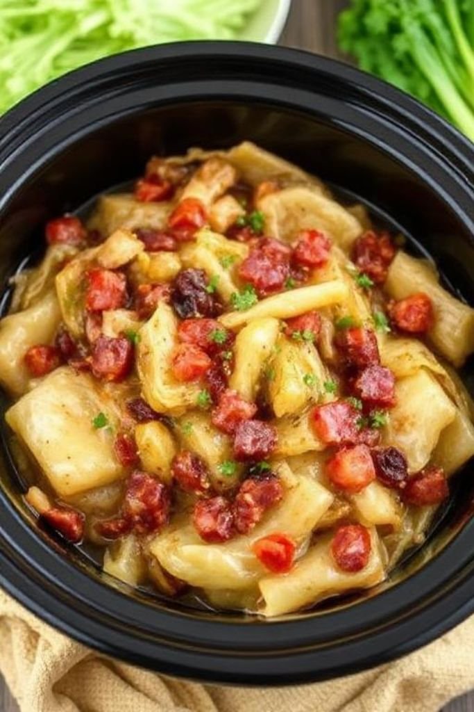 Crockpot Braised Cabbage with Bacon
