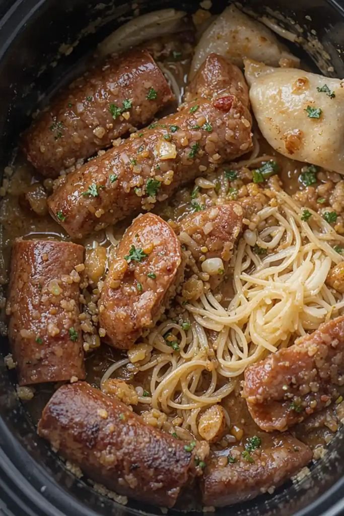 Crockpot Smoked Sausage and Pierogi